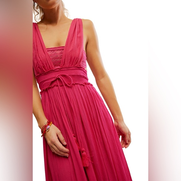 NWT Free People Santa Maria Maxi Pink Dress Size M Flow Ruffles Lace Detail - Picture 6 of 14